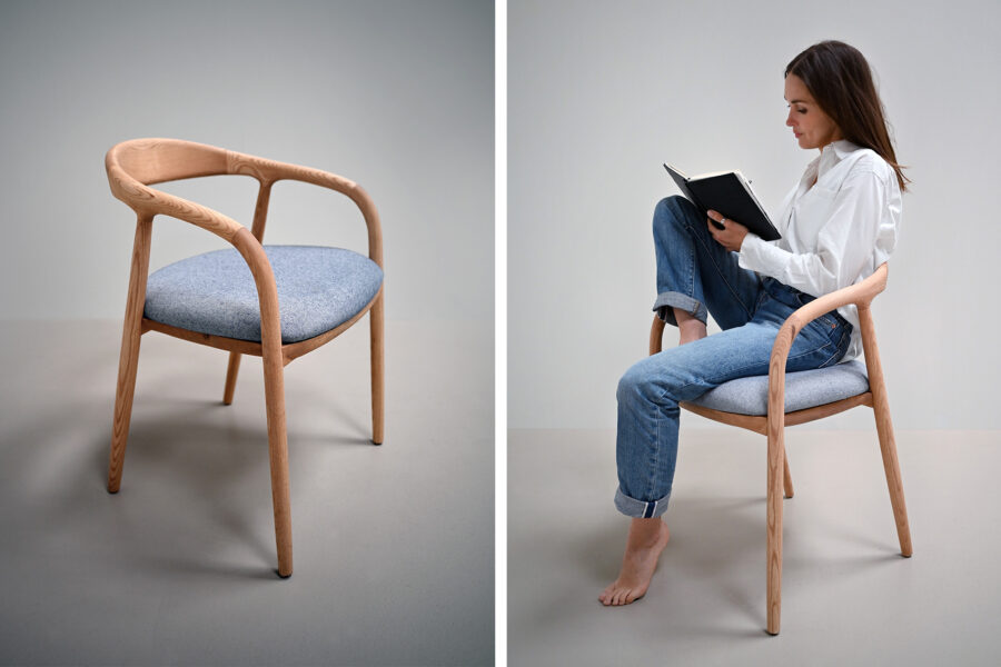 Chaise en tissu et bois massif / Design léger Espagne