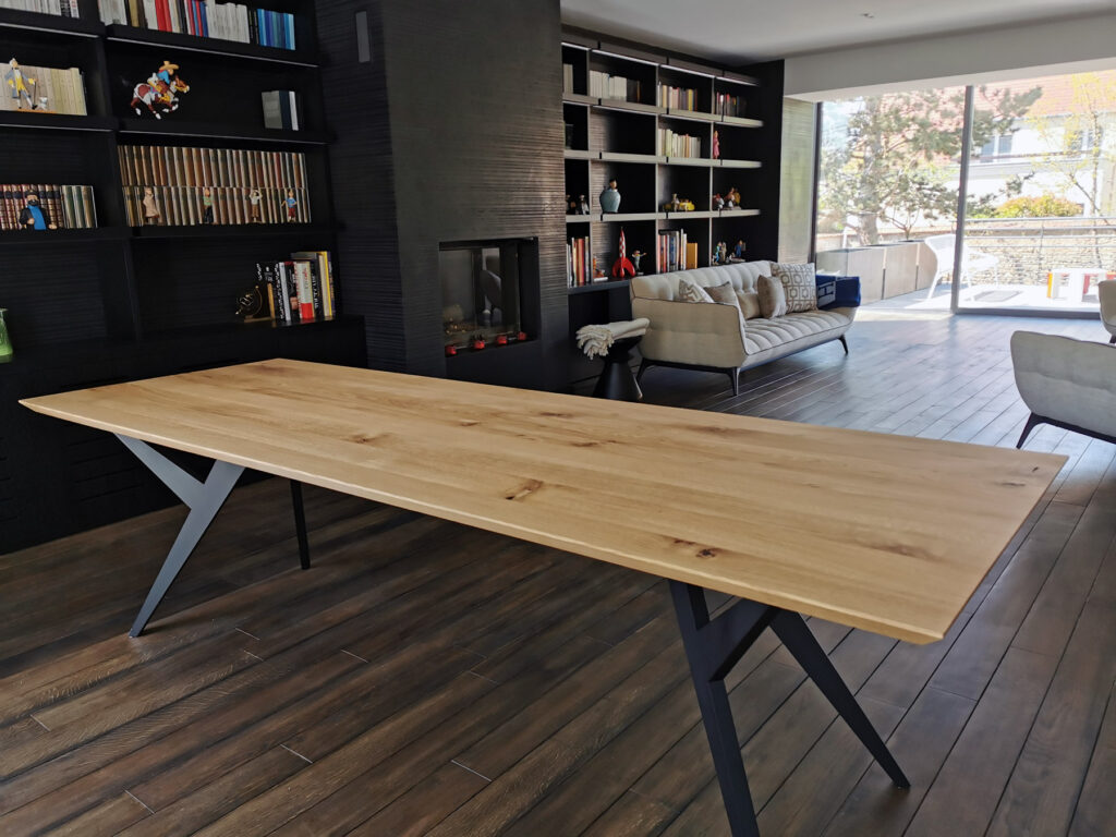 Table en bois et métal 260x90 cm chêne rustique