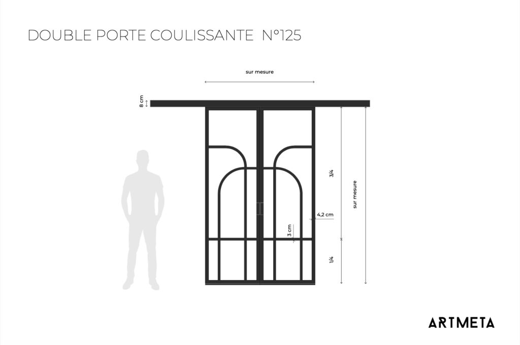 Double porte coulissante acier verre avec courbes 125