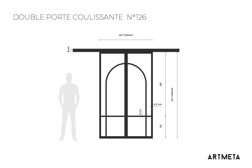 Double porte coulissante acier verre avec courbes 126
