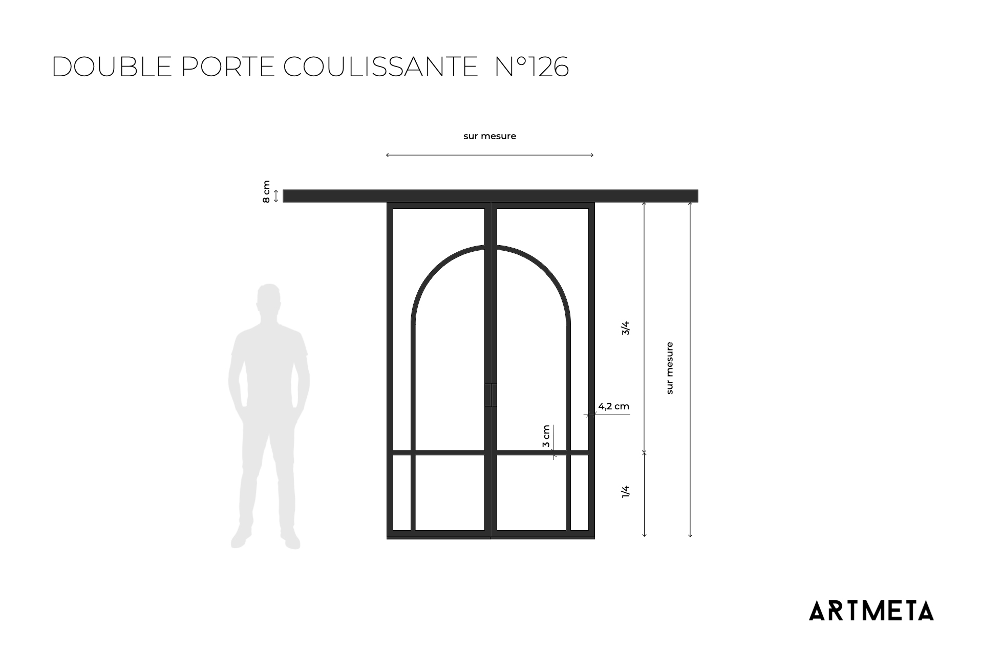 Double porte coulissante acier verre avec courbes 126