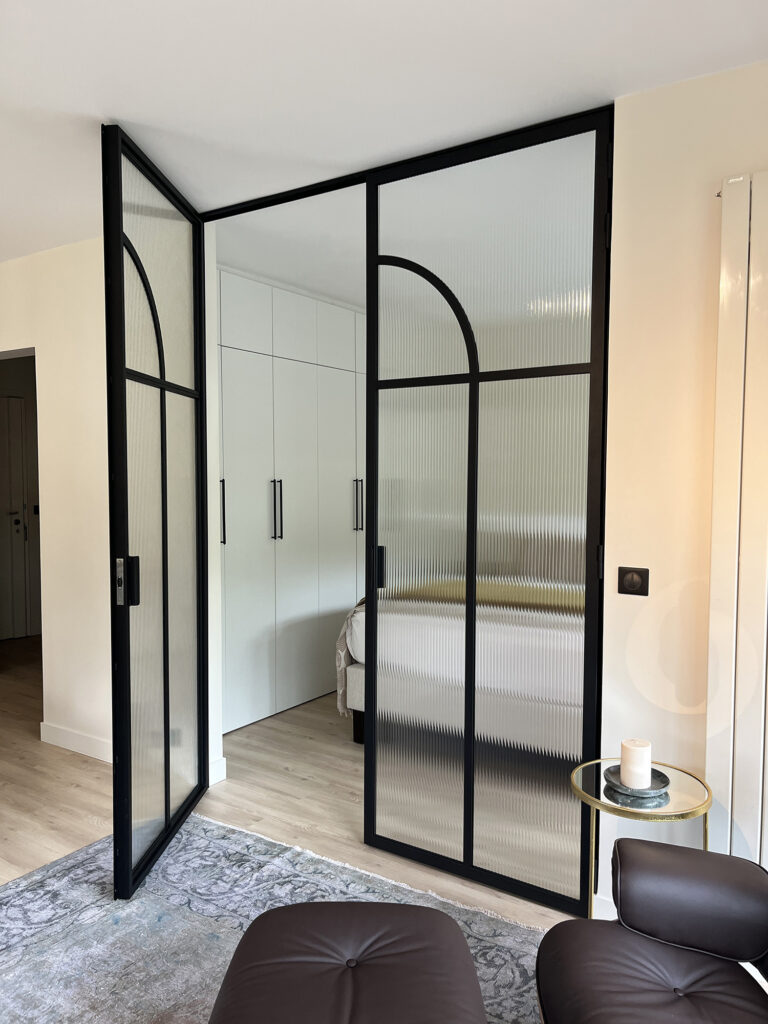 Double porte verrière avec arrondi et verre flûte boulogne