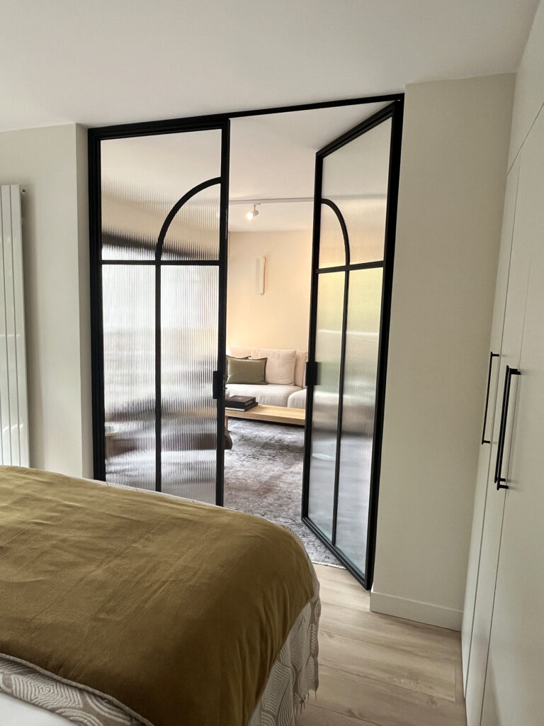 Double porte verrière avec arrondi et verre flûte boulogne