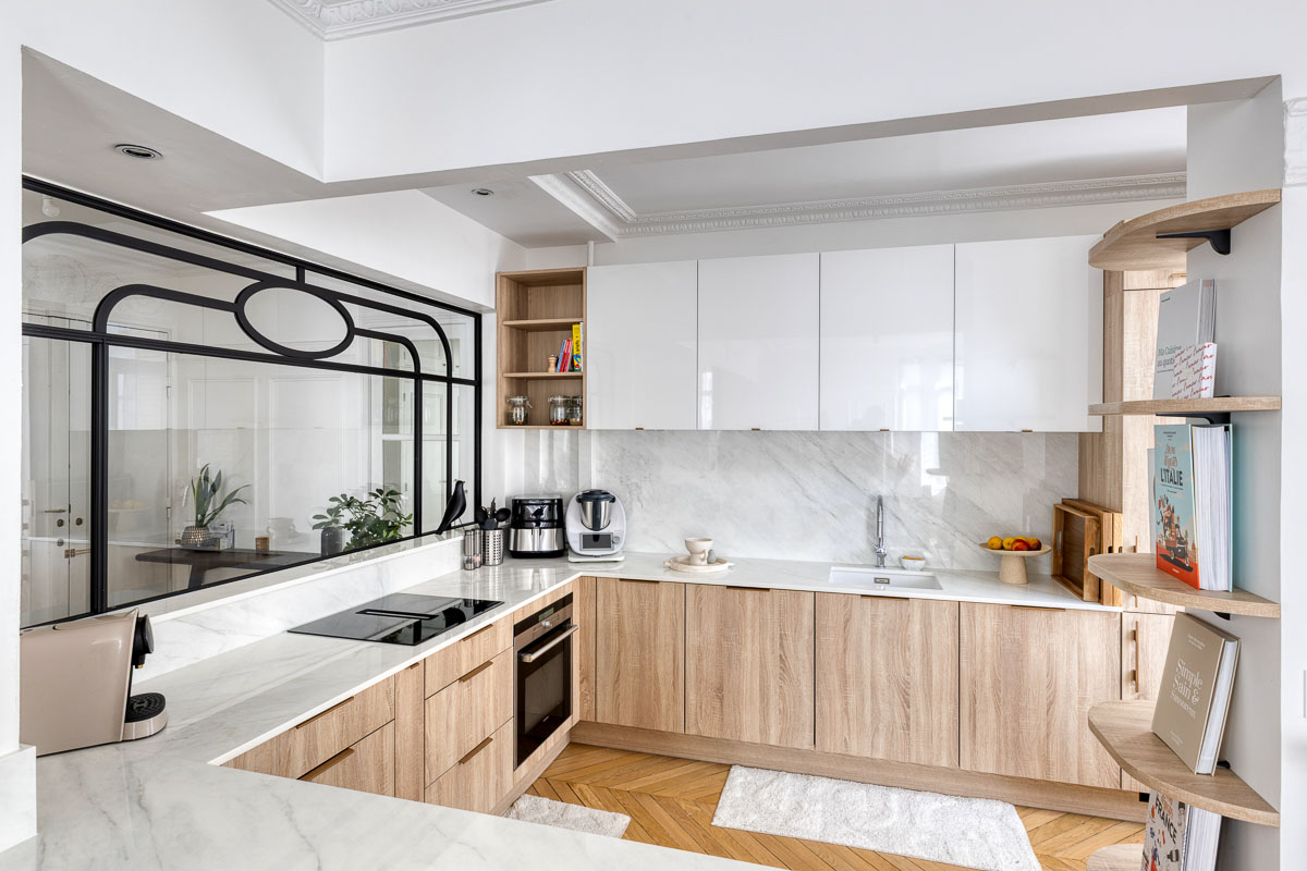 Verrière cuisine sur mesure en acier avec ellipse