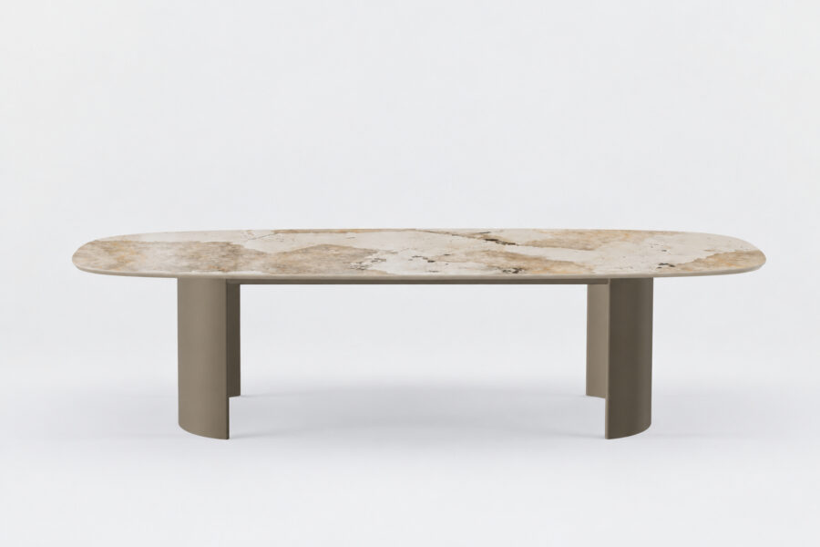 Table en céramique Dekton avec 2 pieds cintrés