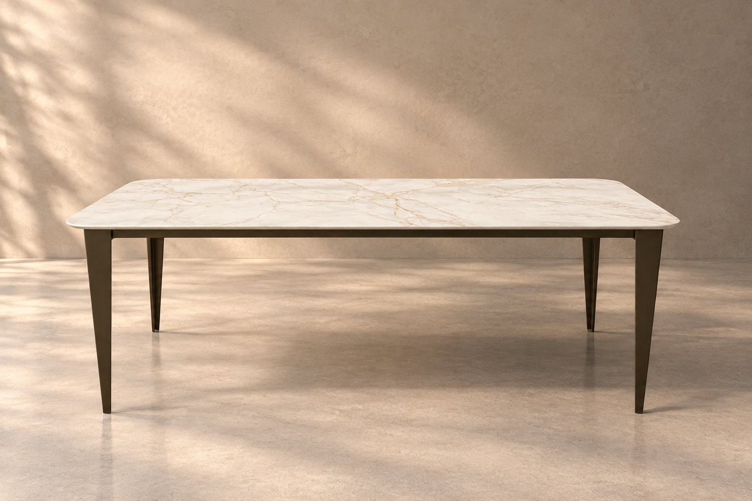Table à manger Comtesse Dekton Entzo pieds en acier couleur bronze