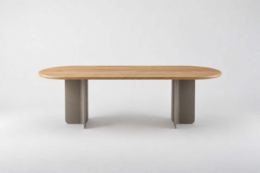 Table à manger en acier et bois massif Corolle